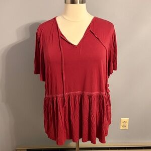 Lane Bryant Wine V-Neck Babydoll Peplum Top